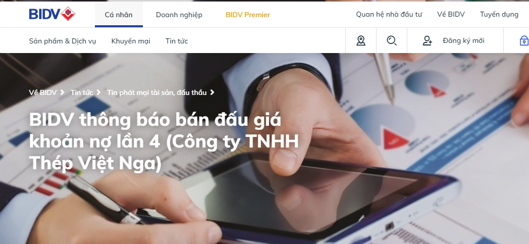 BIDV thông báo đấu giá khoản nợ của Thép Việt Nga lần thứ 4